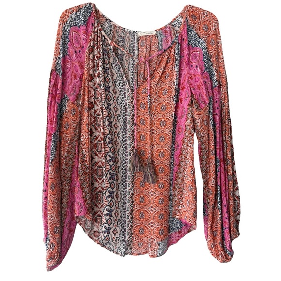 SOLD LOVESTITCH Hippie At Heart Volume Sleeve Blouse Size Small Pink Boho Top - Picture 3 of 10